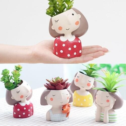 Mini Cute girl boy Planter Flower Pot Home Garden Home Decoration Flowerpot Planter Desktop Vase Home Office Bonsai Pot