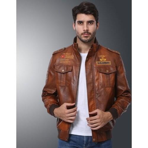 Fashion Mens Biker Leather Jacket Slim Fit Youth Handsome PU Leather Tops Male Distressed Stand Collar Motorcycle Jackets Coats