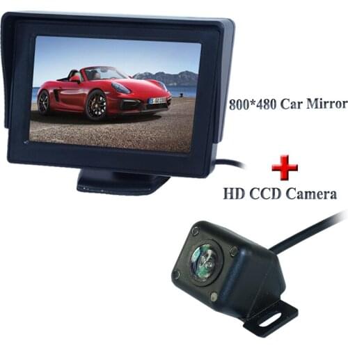 Auto Parking Reverse Camera Monitors, 4.3inch Car Rear View Mirror Monitor With IR Night Vision Rear View Camera 2 Video Input