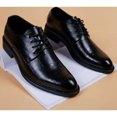 New mens single shoes fashion leather shallow mouth lace-up low-heel non-slip lightweight comfortable casual shoes for men