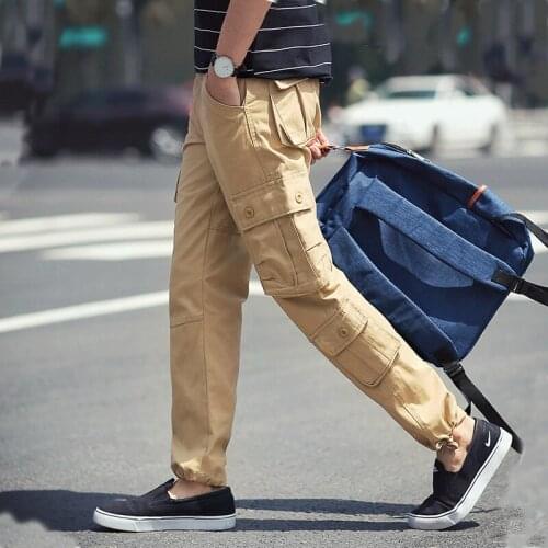 2022 Mens Casual Multi-Pocket Trousers Teenagers New Straight Loose Trendy Trousers