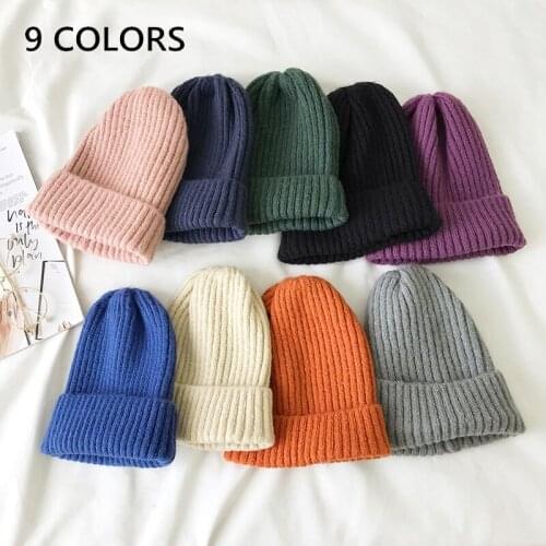 New Solid Beanie Knitted Warm Soft Trendy Winter Hats Simple Korean Style Women Acrylic Casual Caps All-match Hat