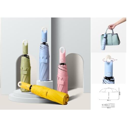 2020 new portable sun and rain dual-use UV protection vinyl three-fold umbrella hook type automatic umbrella lovely uv umbrella