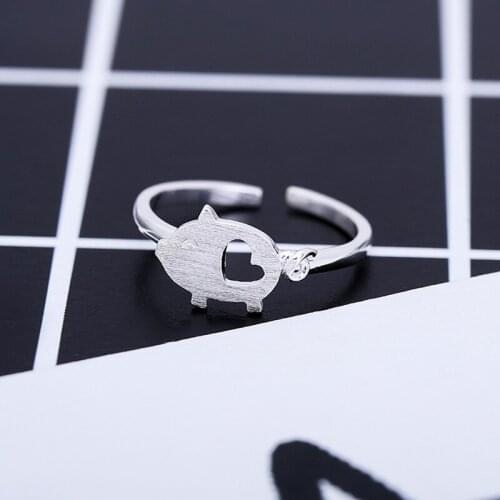 New 925 Sterling Silver Rings Piglet Drawing Couple For Women Rings Adjustable Rings Free Shipping