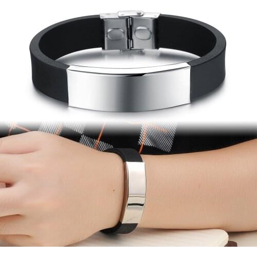 Cyue Wholesale European Fashion Punk Leather Silicone Bracelet Stainless Steel Buckle Wristbands For Men Women Jewelry ZYLB0011