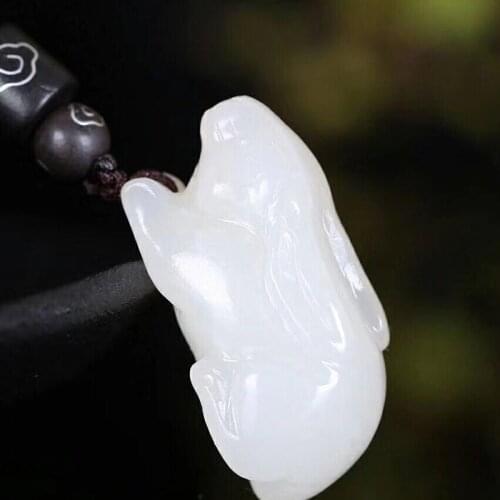 Wholesale Fine Xinjiang Hetian White Natural Stone Pendants Carving Rabbit Pendant Necklace Rope Women Men JoursNeige Jewelry