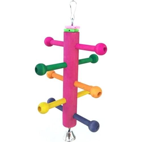 Pet Bird Toy Bird Cage Wooden Climbing Ladder Parrot Perch Stand Play Fun Toys Chew Bite Tool Cage Decor