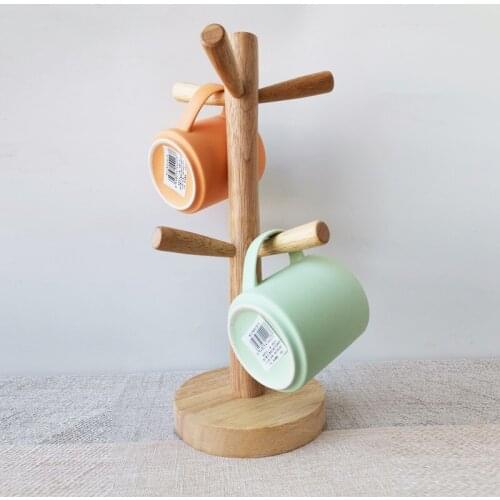 Oak Wood Mug Tree Stand Kitchen Storage Rack Cup Organizing Shelf Caps Racks Holders Kitchen Organizer Dish Drying Rack Storage