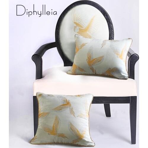 Diphylleia Throw Pillow Covers High Density Satin Yellow White Parrots Embroidery Sitting Room Sofa Cushion Cover Free Shipping