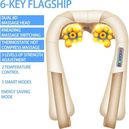 Portable Electric U Shape Back Neck Massager Shawl Roller Heat Massage Pain Shoulder Multi-function Home Massagem