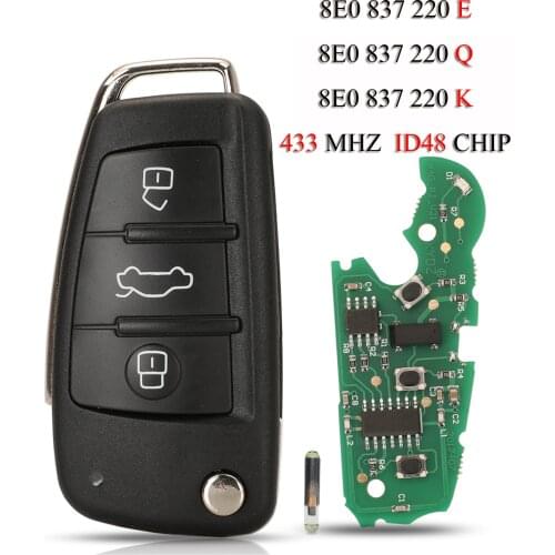 Kutery 231G Folding Remote Smart Car Key For Audi A4 2004-2008 3Buttons 433MHZ ID48 Chip 8E0837220E/8E0837220Q/8E0837220K