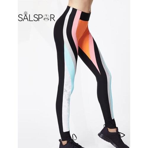 SALSPR Black Pants Striped Elastic Trousers Print Fitness Leggings for Women Sporting Workout Leggins Plus Size Leggings