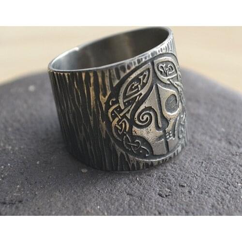 Norse Mythology Goddes Hel Ring Viking Hela Runes 316L Stainless Steel Rings Band Celtics Amulet Pagan Womem Men Jewelry