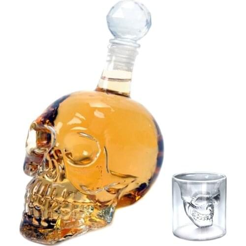 125/350/550/1000ML Skull Whiskey Glass Flagon Vodka Flask Borosilicate Glass Flask Wine Bottle With Stopper Skull Drinking
