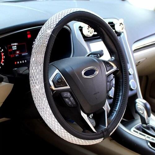 Cystal Steering Wheel Cover With PU Leather Bling Bling Rhinestones Universal