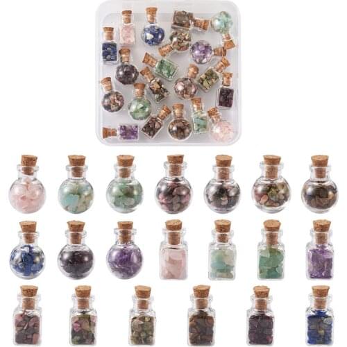 1Set Natural & Synthetic Gemstone Chip Beads Glass Bottles No Hole/Undrilled Bottle Container for jewelry making 13.4x12.8x1.7cm