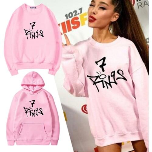 Singer Ariana Grande Same Style Pink Harajuku Hoodies 7Rings Letters Print Casual Sweatshirt Hoody Autumn Winter Female Clothes