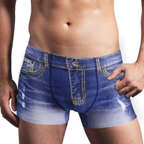 New Fashion Brand Men Denim Underwear 3D Sexy Boxers Jeans Shorts Classic Print Boxers Mens Cowboy U convex pouch Underpants