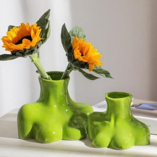 Creative Female Body Vase decoration home Ceramic Green Bust jarrones decorativos moderno Flower arrangement Container room deco