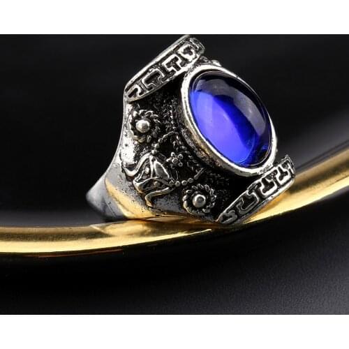Punk Vintage Pattern Men Ring Red Blue Crystal Retro Open Adjustable Finger Rings Mens Women Jewelry Accessories Halloween Gifts