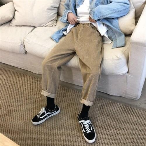 Corduroy Pants Mens Fashion Solid Color Retro Casual Straight Pants Men Streetwear Cotton Harem Pants Mens Trousers M-5XL