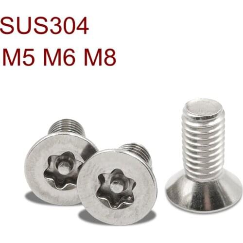 Stainless Steel A2 Flat Head Torx Screw with pillar M5 M6 M8 SUS304 Six lobe Security head screws