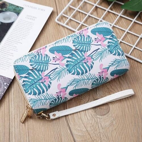 Women Fashion Flower Printed Double Zipper Wallet Phone Pouch Long Billfold Change Purse Bank Credit ID Card Holders Hand Bags