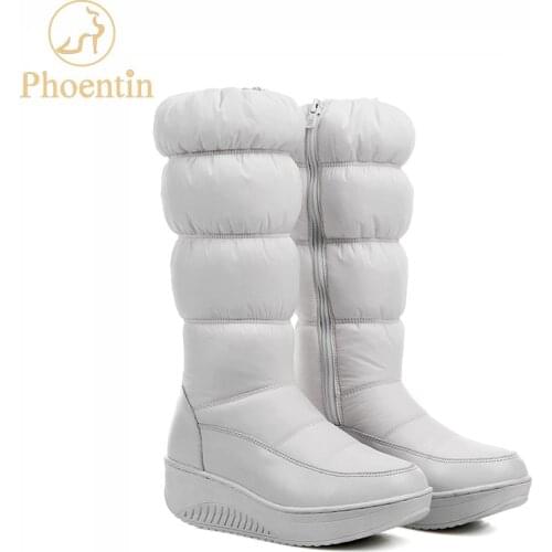 Phoentin white snow boots women with zip 2019 down boots mid calf Russia winter platform woman shoes large size footwear FT571