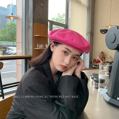 Girl Beret Artist Beanie Hat Vintage Plain Beret Hats Solid Color Lady Leather Caps Beret Lolita Bonnets for Women Designer