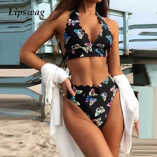 Women Sexy Print Two-Piece Bikini Swimsuit 2021 Push Up High Waist Bikini Set Monokini Beachwear Swimwear Biquini Bathing Suit L