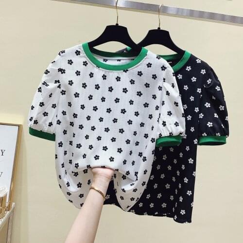 2021 Summer Lady Tops Women Casual Cute Elegant Office Girl White O-Neck Short Sleevve Sexy Boho Print Color Block T-Shirt Tees