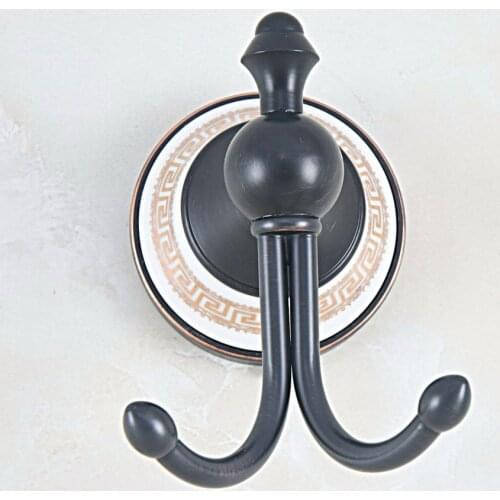 1Pcs Black Oil Rubbed Brass Wall Mounted Double Robe Hooks Coat Hat Towel Hook Hanger Bathroom Accessory aba716