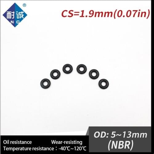 20PCS/lot Rubber Black NBR CS1.9mm OD5/5.5/6/6.5/7/8/8.5/9/10/10.5/11/11.5/12/13mm O Ring Gasket Oil resistant waterproof