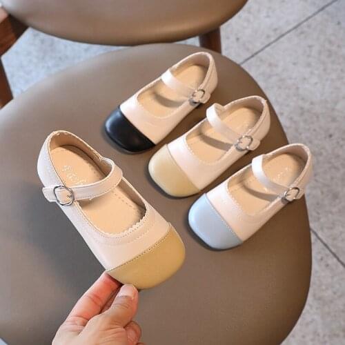 2021 Princess Kids Leather Shoes For Baby Girl Autumn New Children Fashion Retro Mixed Color Shoes Black Khaki 1 2 3 4 5 6 Year