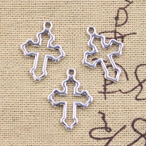 30pcs Charms Hollow Cross 21x15mm Antique Silver Color Pendants Making DIY Handmade Tibetan Finding Jewelry