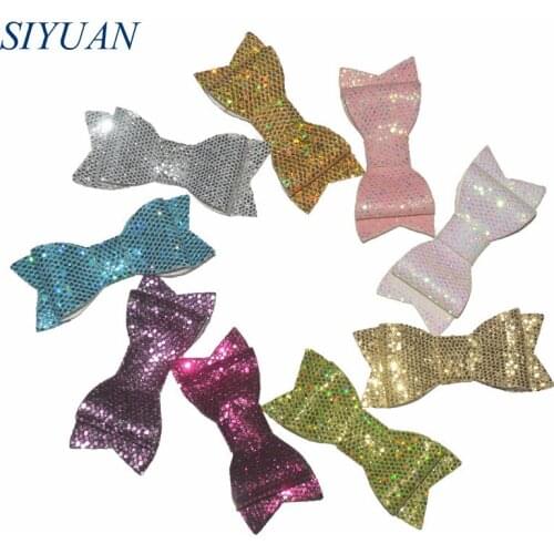 40pcs/lot Unique Shining Leather Hair Bow with Clip Chic Accessories for Headwear Making 12 Colors HDJ130