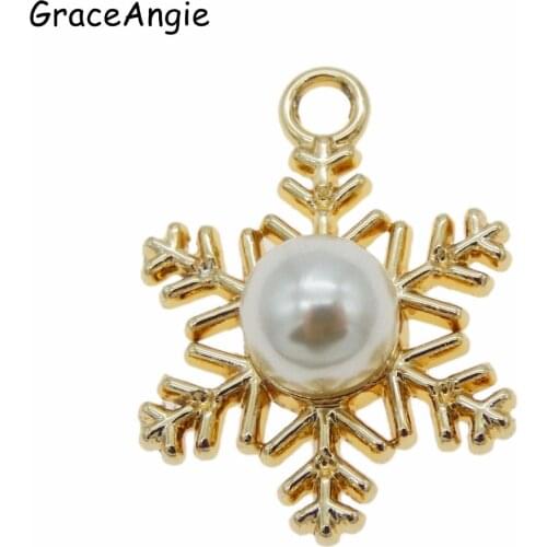 8pcs/pack Gold Color Snowflake Charms Earrings Pearl Necklace Handmade DIY Keychain Accessories 17*23mm Cute Baby Crafts Gift