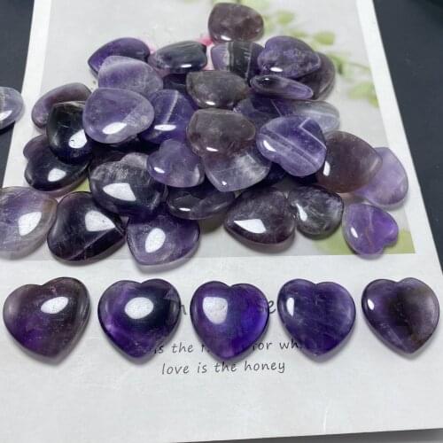 Amethyst Crystal Heart Stone Amethyst Polished Gemstone Flat Heart Carving Home Decoration Gift