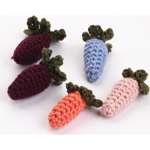 Free Shipping 10PCs 40*19MM 3D Handmade Woven Crochet Carrot Craft Dolls Fit Girls Hair Jewelry Garment Shoes Handbag Decor