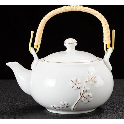 White porcelain painted gold teapot ceramic large lifting beam pot with filter screen rice tea maker shop hotel restaurant