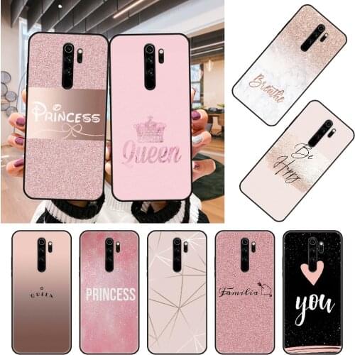 Phone Case For Xiaomi Redmi Note 8 8T 7 7A 9 9A 9S 8A 4 5 6 Pro Black Cover Back Silicone Prime Luxury Pink Princess Love Queen