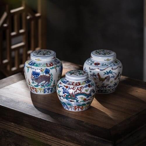 Chenghua Doucai Tianzi Pot Small Ceramic Tea Jar Antique Ming And Qing Dynasties Retro Chinese Antique Ornaments