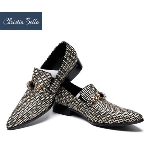 Christia Bella 2018 Fashion Genuine Leather Men Dress Shoes Luxury Mens Business Shoes Classic Gentleman Glitter Wedding Shoes