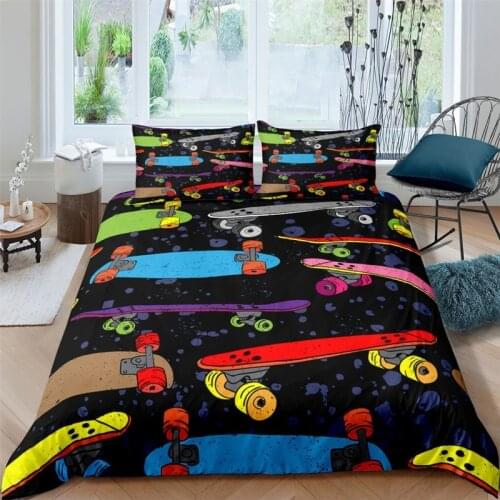 Color Skateboard Bedding Set Bedroom Decor Microfiber Black Background Boys Gift Duvet Cover & Pillowcase Cartoon Home Textile