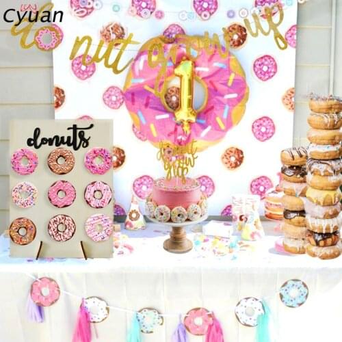 Cyuan Baby Birthday Decoration Donut Doughnut Theme Party Supplies Donut Acrylic Stand and Wooden Wall Display Board for Child