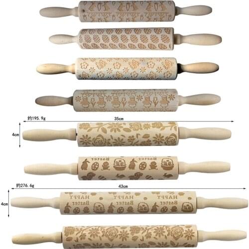 35cm/43cm Wooden Rolling Pin Easter Day Embossing Baking Cookies Noodle Biscuit Fondant Cake Dough Patterned Roller