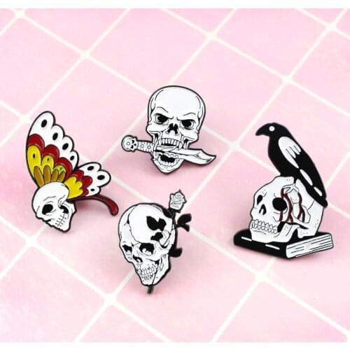 Gothic Brooch Half Face Butterfly Skull Skeleton Bird Death God Creative Horror Thriller Pins 2019 New Arrival Jewelry