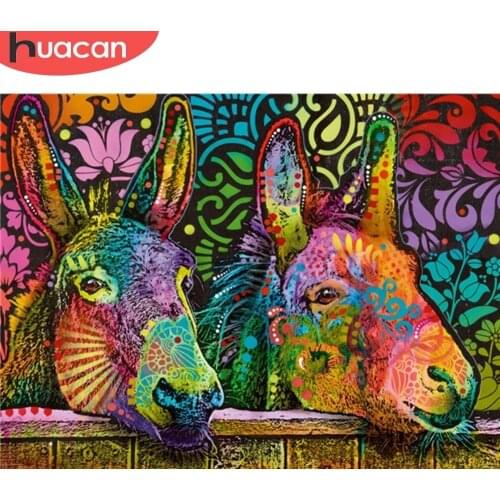 HUACAN Pictures By Number Colorful Animals Kits For Adults Handpainted Paint By Number Donkey Home Decoration DIY Gift 50x65cm