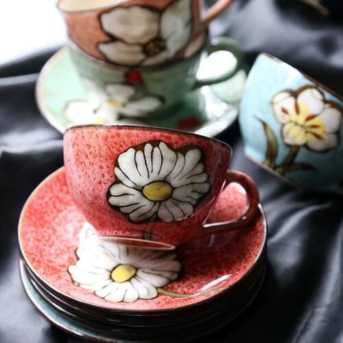 Creative Japanese style coffee cup and saucer household tea cup set afternoon tea cup juice cup ceramic mug Fashion coffeeware