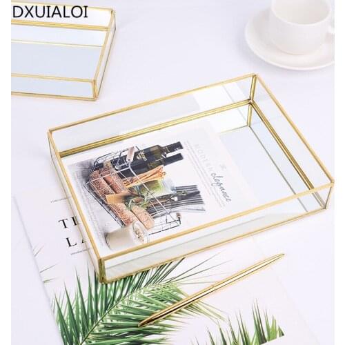 Creative Phnom Penh Glass Storage Tray Desktop Storage Decorative Tray Nordic Golden Vintage Jewelry Tray Home Decor Modern gift